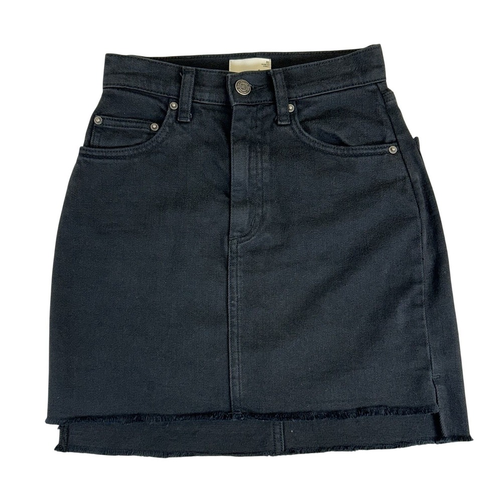 Aritzia‎ Wilfred Free Tanit Black Denim High Low Mini Skirt Raw Hem - Size 00